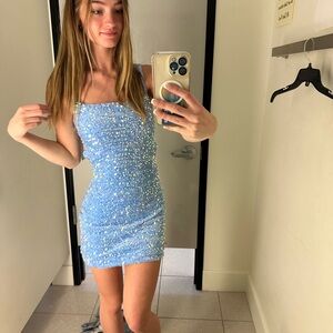 Blue Sequin Strappy Dress